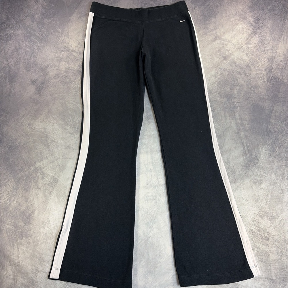 Vintage Nike Flare Leggings Womens M Black White Stripe Bootcut Yoga Pants